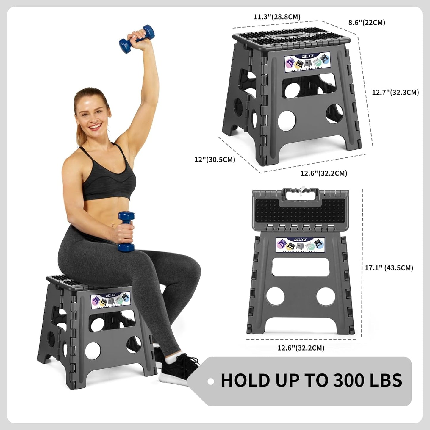 Delxo Folding Step Stool 13 inch Height Heavy Duty Foldable Step Stools for Adults and Kids,Kitchen Small Collapsible Fold Up Stepping Stool 1 Pack in Grey Dotted Texture