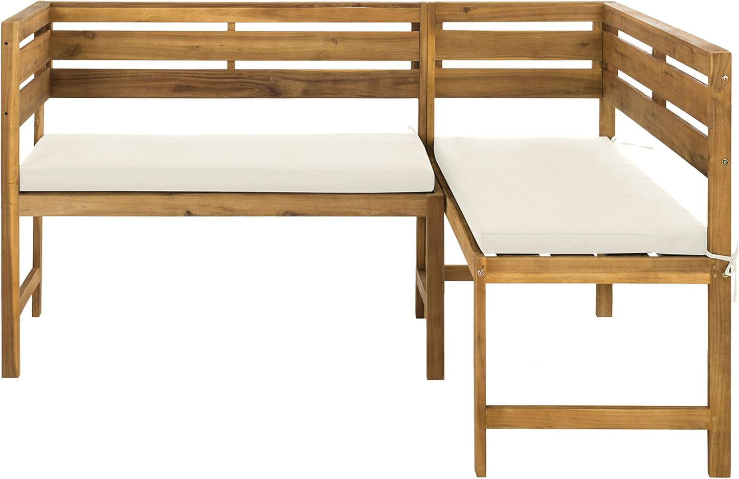 SAFAVIEH PAT6754A Collection Wilton Teak and Navy Balcony Corner Lounge Outdoor Set