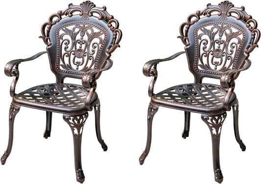 Outdoor Dining Chair Cast Aluminum Patio Chairs Set of 2 All-Weather Patio Dining Chair with Adjustable Feet for Backyard Garden (C-Style Finland Chair)