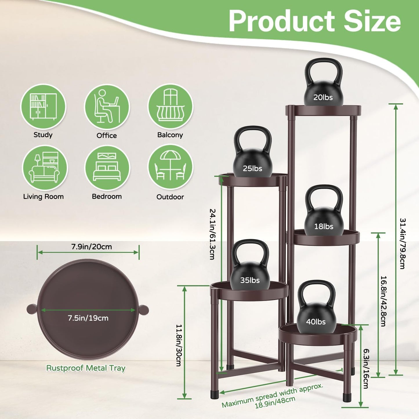 iDavosic.ly Plant Stand Indoor Outdoor, 5 Tier Corner Metal Flower Display Holder Shelf, Folding Tall Orchid Rack for Patio Balcony Porch Garden Living Room House, Violet Bronze