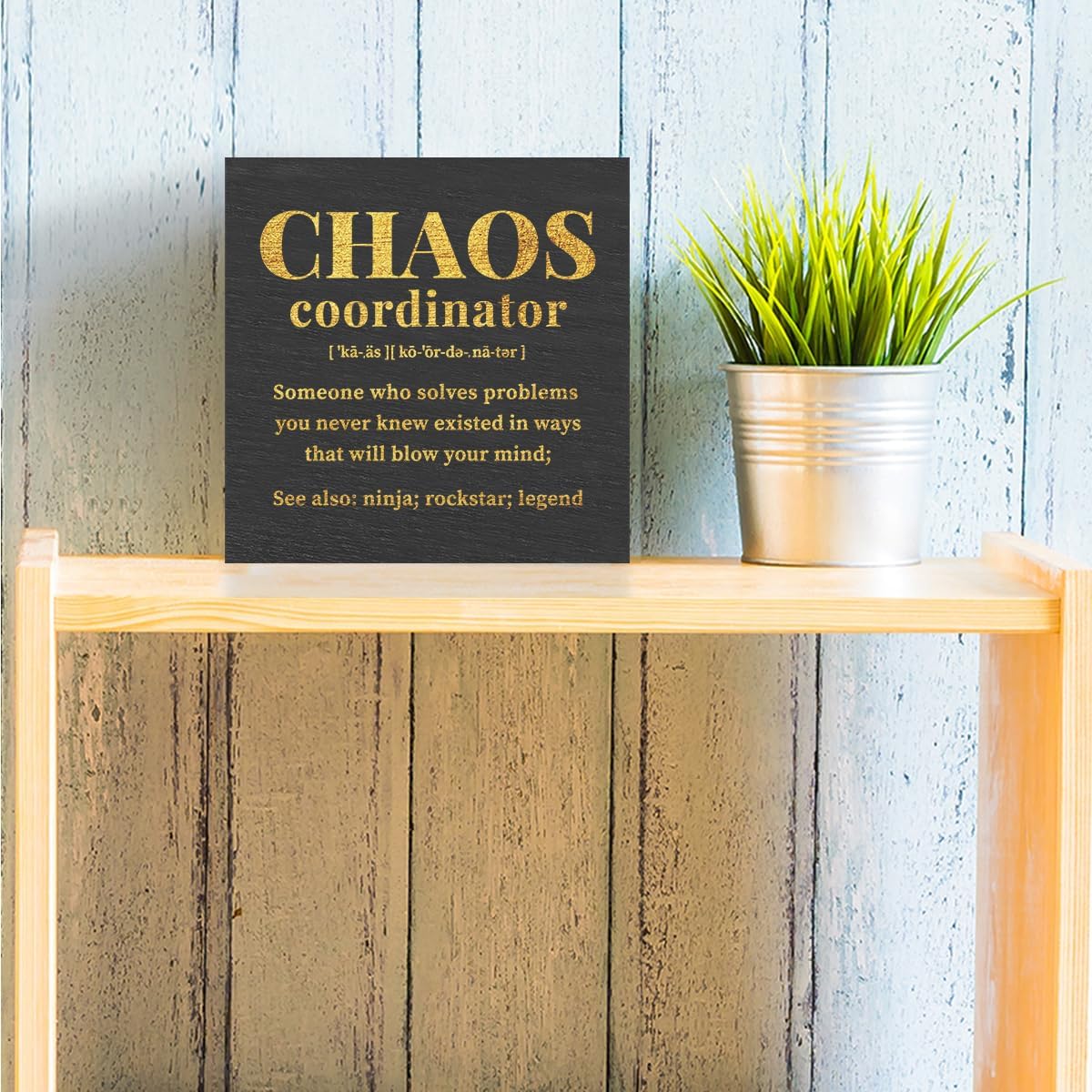 Chaos Coordinator Gifts Office Decor Wooden Box Sign, Administrative Professional Day Gifts Thank You Gifts for Boss Coworker Nurse Decorative Office Desk Accessories Table Shelf Plaque Sign, Black