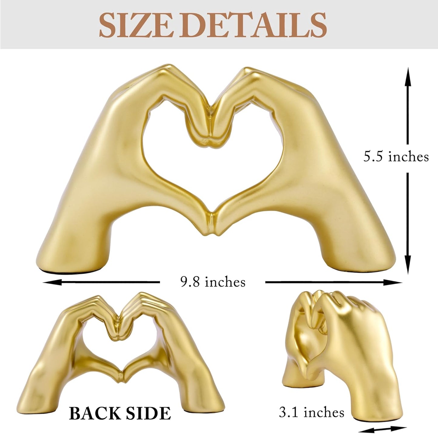 Gold Heart Hands Sculpture, Decor for Living Room Bedroom Bookshelf, Mother's Gifts Form duaghter Son, Gifts for Mom Mother' s Day, Father's Day (No Bracelets)