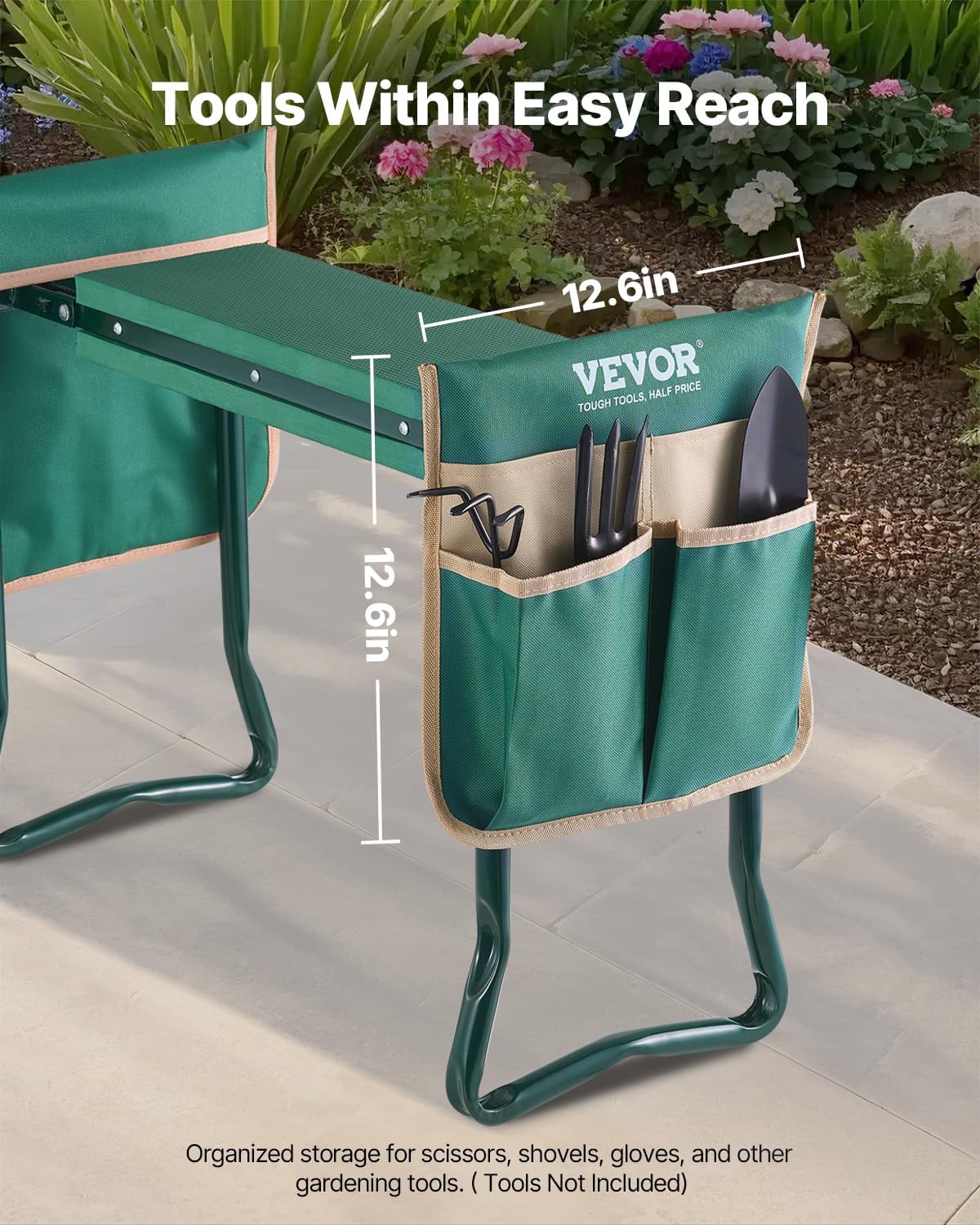 VEVOR Garden Kneeler and Seat Heavy Duty, Portable Garden Stool with 6'' EVA Kneeling Pad and 2 Tool Bags, Folding Garden Bench to Relieve Knee & Back Pain, Great Gifts for Seniors, Family Gardeners