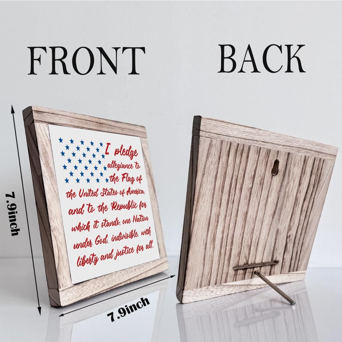 Patriotic Plaque Sign, I Pledge Allegiance to the Flag of United States of America, Wood Box Plaques Desk Decor, American Flag Wooden Sign, 4th of July Decoration, Independence Day Decor