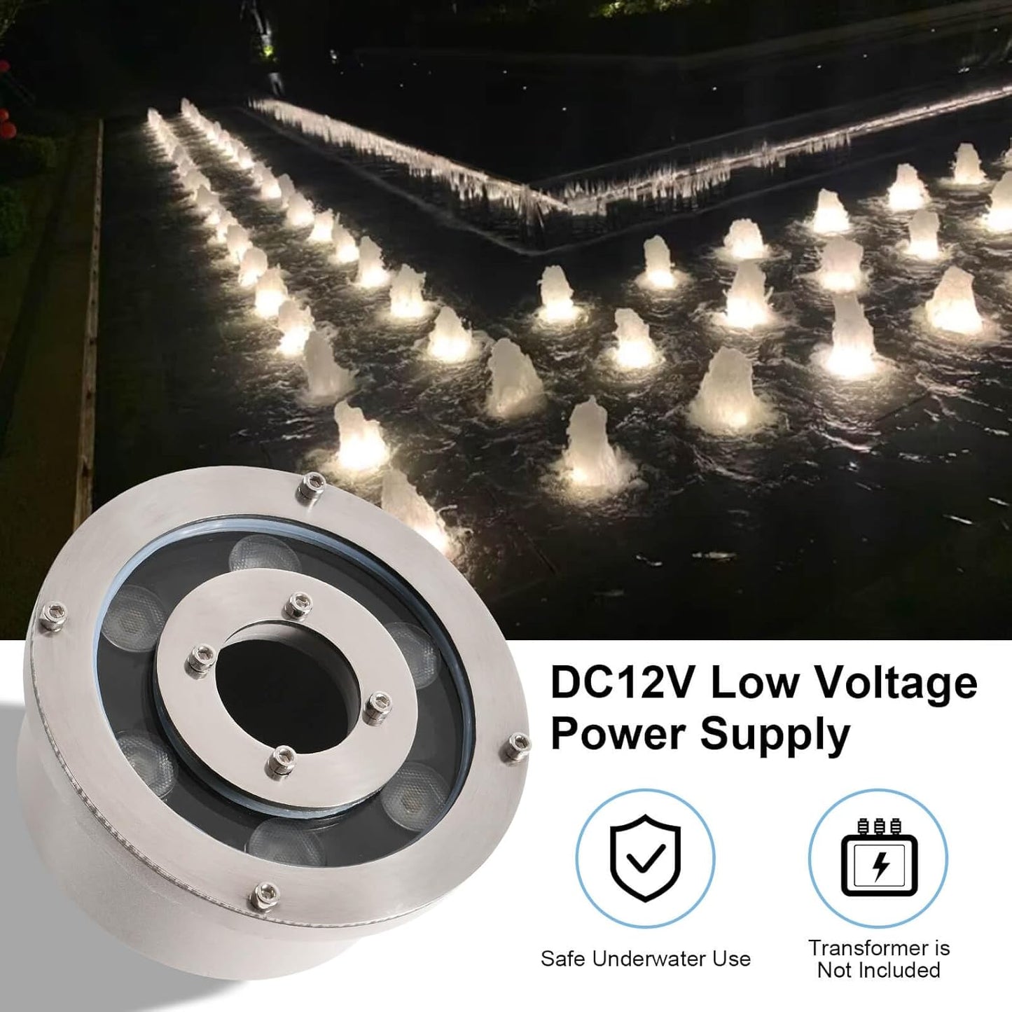 Fountain Light LED Underwater Pond Lights 5000K Day White DC12V IP68 Waterproof Submersible Light for Garden Fountain Pond