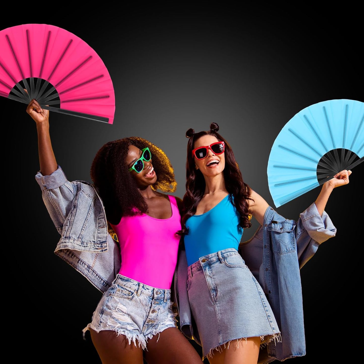 Blulu 4 Pcs 13 Inch Large Folding Hand Fans for Line Dancing Big Clapping Popping Raves Fans Bulk for Dancing Boots on The Ground Festival Party Decoration(Classic Style, Fluorescent Color)