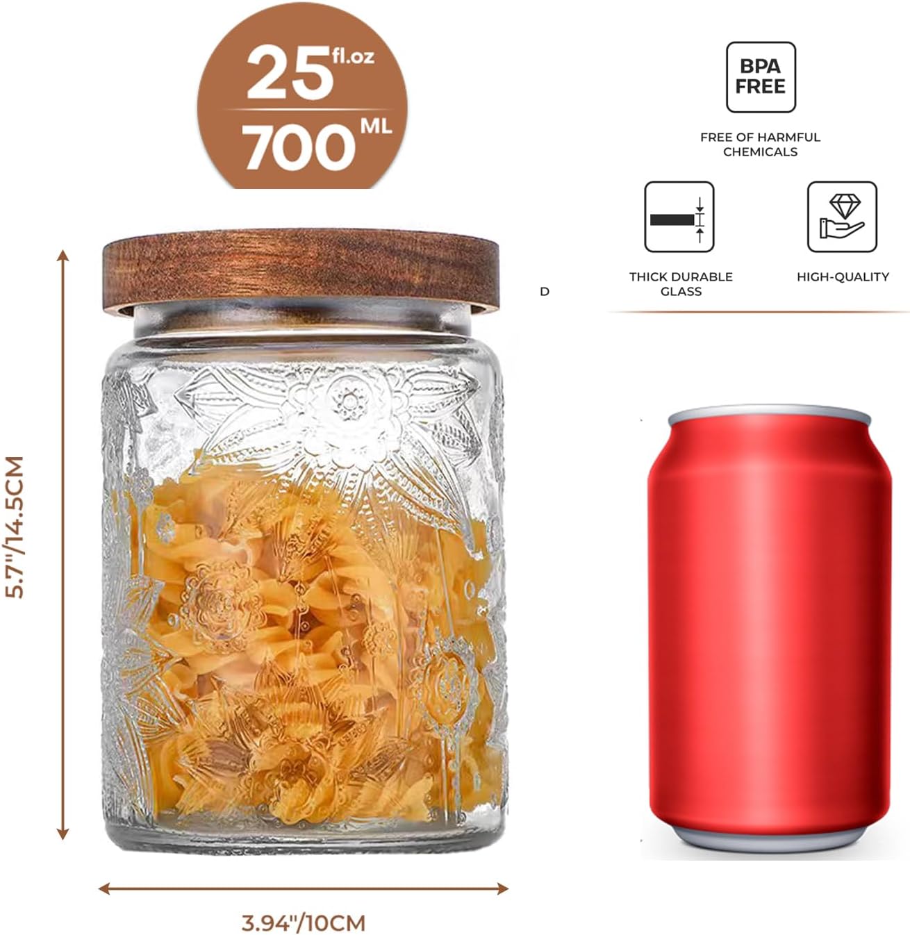 24oz Vintage Glass Canister With Lid Small Glass Jars Wide Mouth Mason Jars Airtight Coffee Canisters Kitchen Storage Containers For Sugar Tea Spice Flour Candy Cookie Cereal Cute Decorative