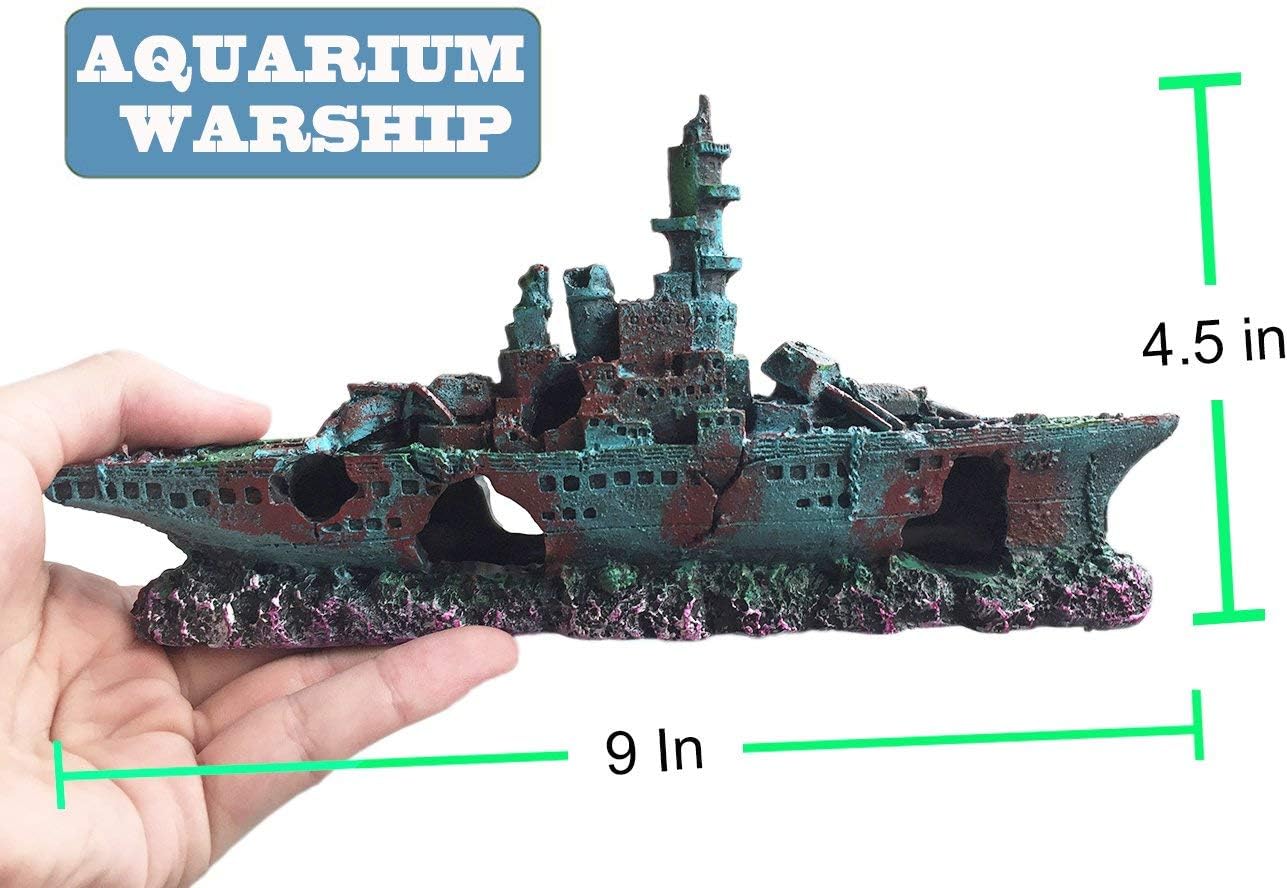 SLOCME Aquarium Shipwreck Decorations Fish Tank Ornaments - Resin Material Sunken Ship Decorations, Eco-Friendly for Freshwater Saltwater Aquarium Betta Fish Decorations