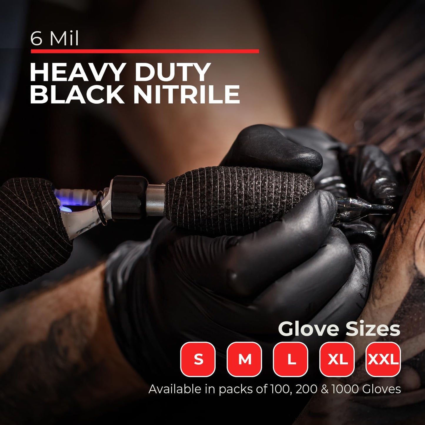 Heavy Duty 6 Mil Black Nitrile Gloves - Disposable, Latex & Powder Free | Mechanic, Food Prep & Tattoo | Rubber Gloves for Cooking, Cleaning & Household |Bulk Case of (1000)