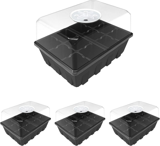 Gardzen 3 Pack Seed Starting Tray, Plant Germination Trays, Seed Starter Kit with Adjustable Humidity Vented Dome, Plant Growing Kit 6.6" x 4.5", Total 36-Cell, Black