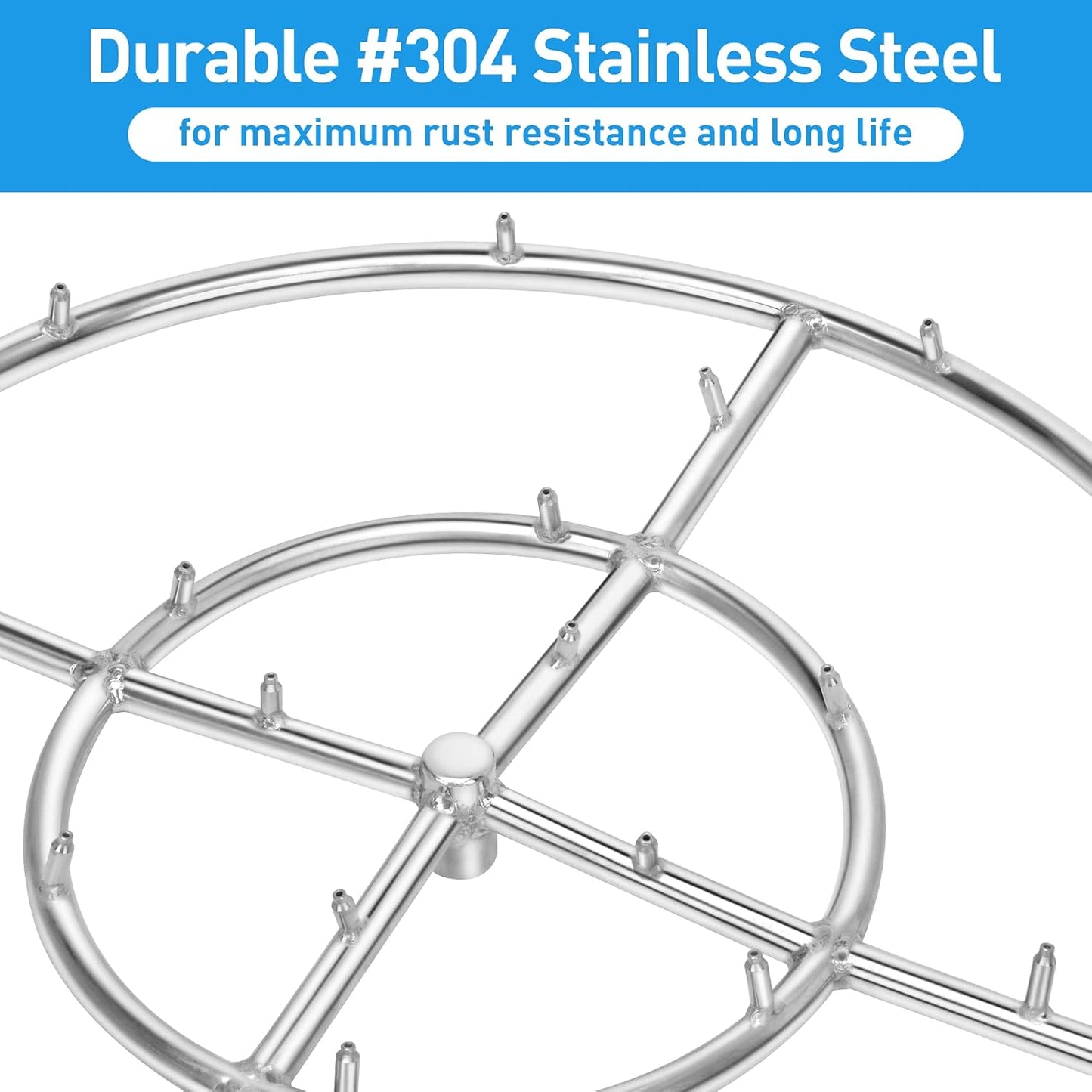 Stanbroil 12" High Flame Round Jet Burner Ring for Natural or Propane Gas Fire Pit, 304 Series Stainless Steel, Double Ring
