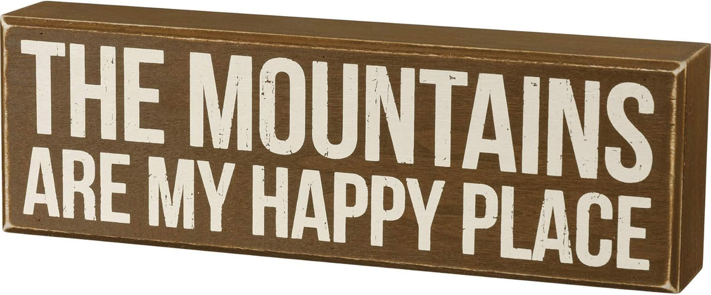 Primitives by Kathy 27377 Rustic Brown Box Sign, 11 x 3.5, The Mountains Are My Happy Place