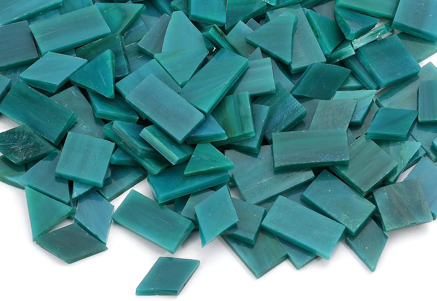 Lanyani 200 Mixed Color Glass Mosaic Tiles - 4 Shapes, Tiffany Stained Glass Pieces for Crafts, Turquoise