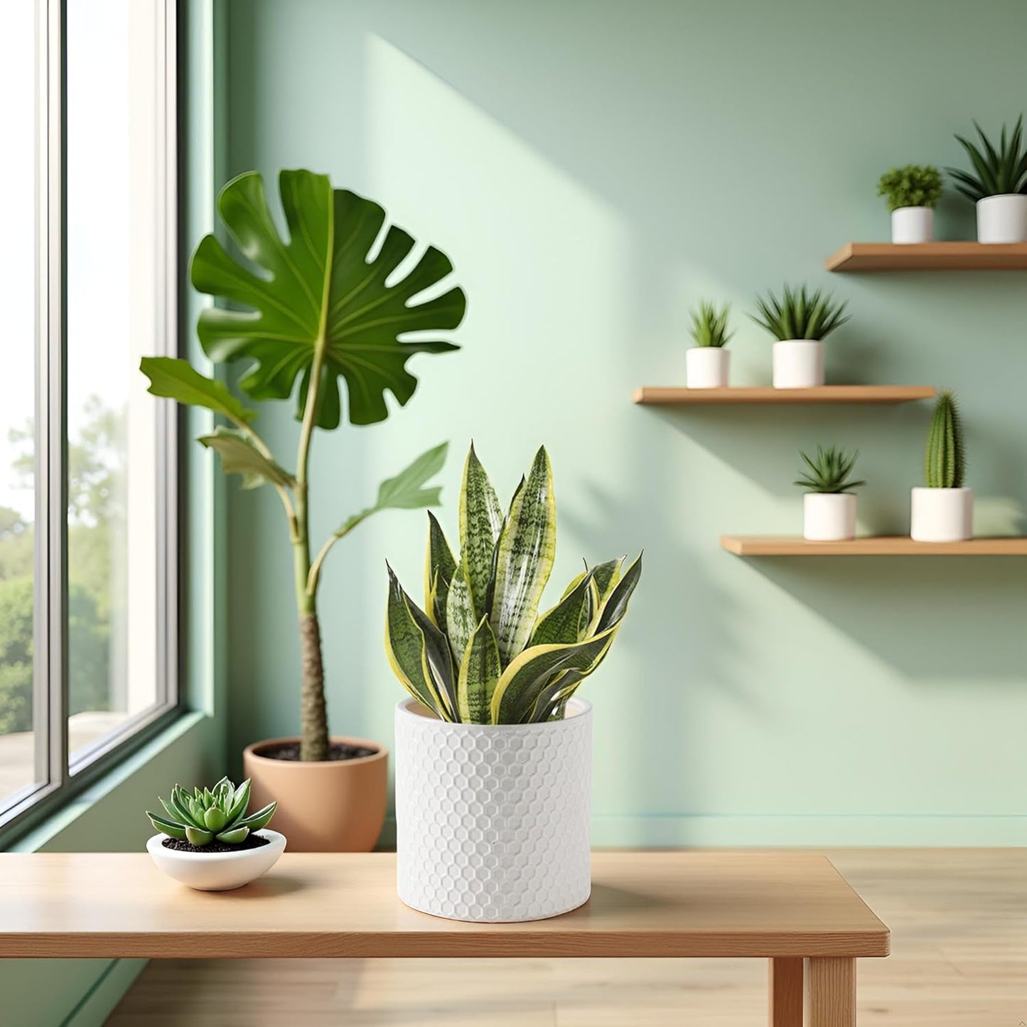 Docrin Ceramic Planters Indoor, 8 Inch Plant Pot with Drainage Holes for Home/Office - White Honeycomb