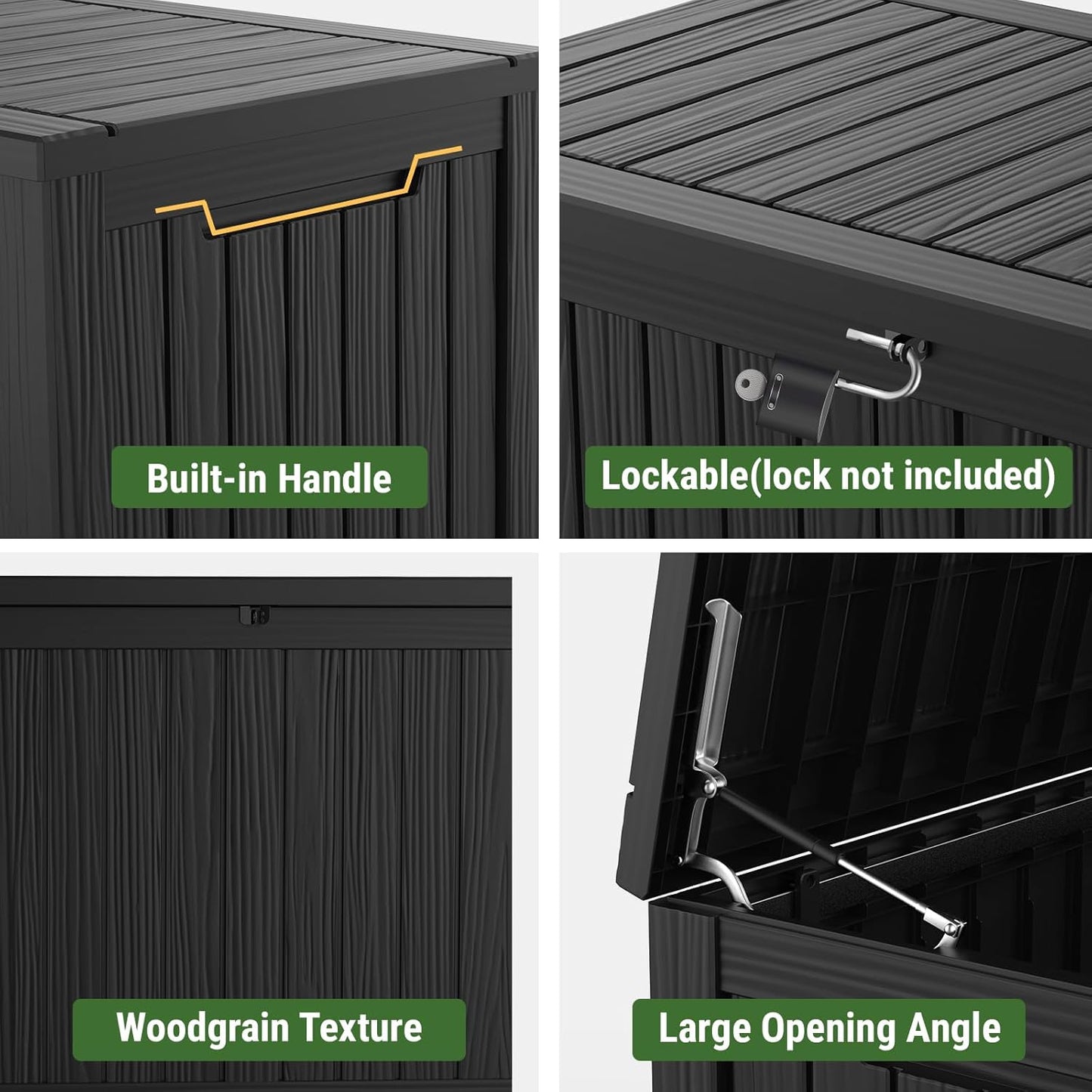 Mars Villa 180 Gallon Outdoor Storage Box, Large Resin Deck Box Waterproof, Storage Bin for Outside Patio Furniture Cushions, Pool Supplies, with Hydraulic Hinge, UV Resistant and Weatherproof, Black