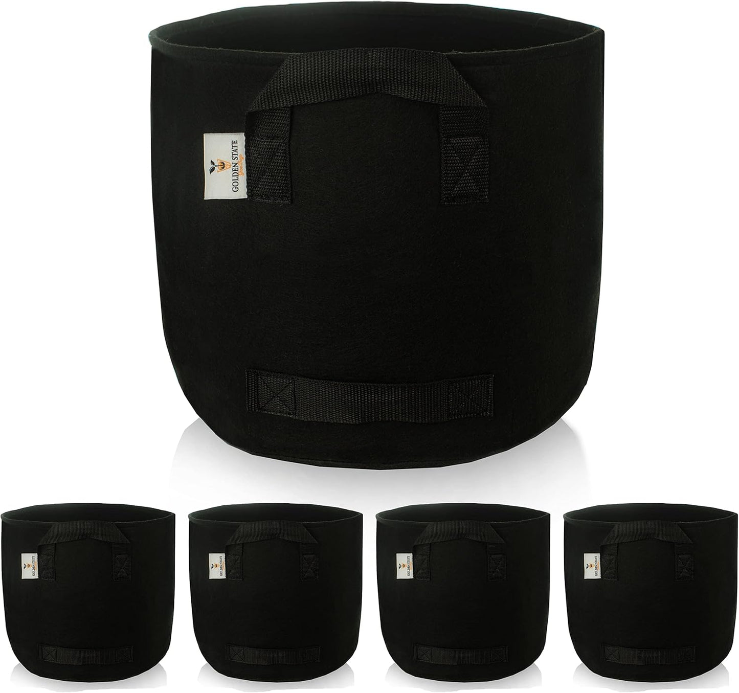 Grow Bags: 5-Pack (Size: 5 Gallon): 300gsm Black Felt Fabric, Biodegradable and eco-Friendly Material. (Handles + Dumping Handles-pat.Pend).