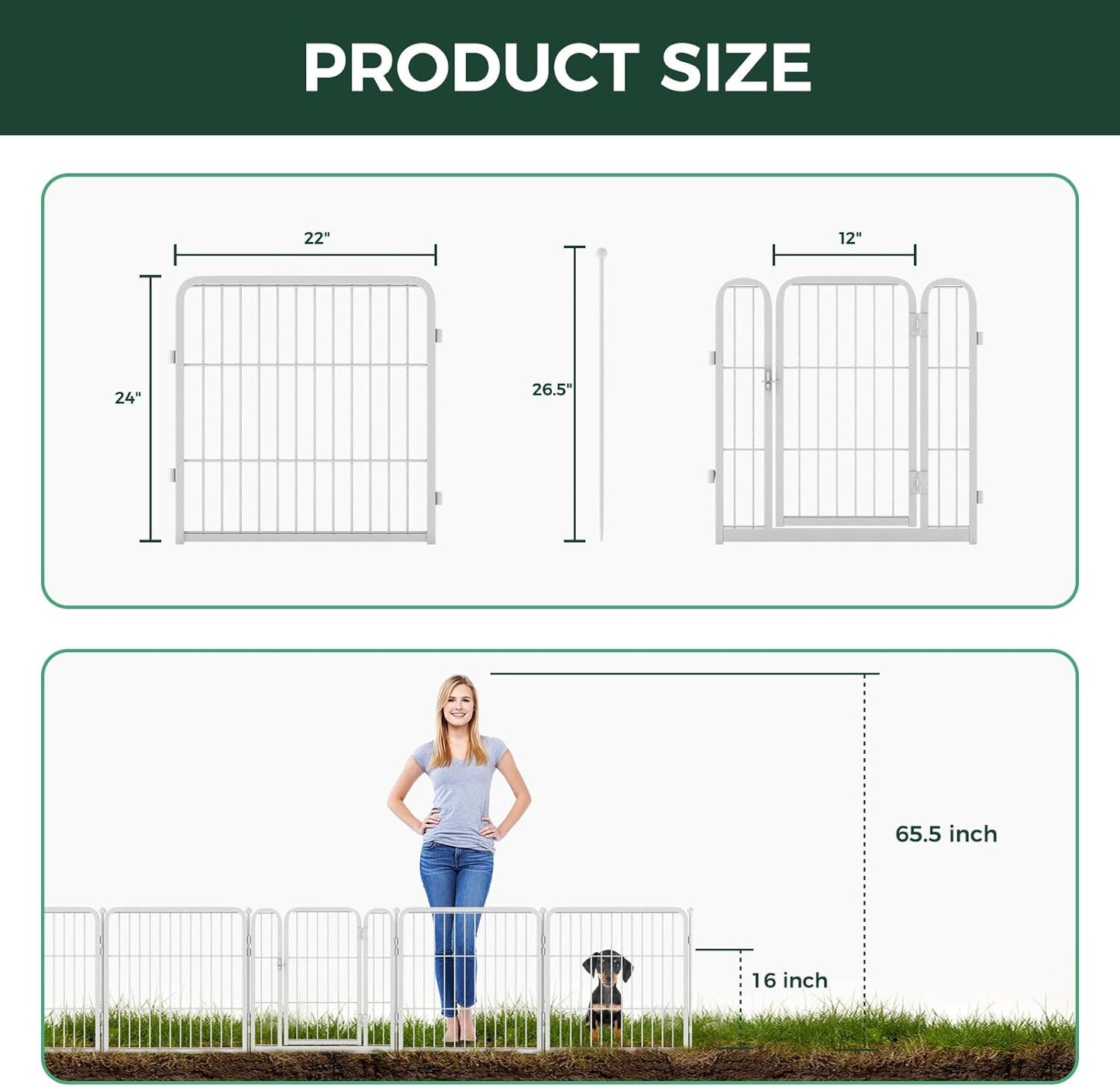 FXW Garden Fence Outdoor for The Yard – 24in(H) x 30.4ft(L) Heavy Duty Metal Animal Barrier for Dog and Rabbit, Decorative Dog Fence, 16 Panels, White