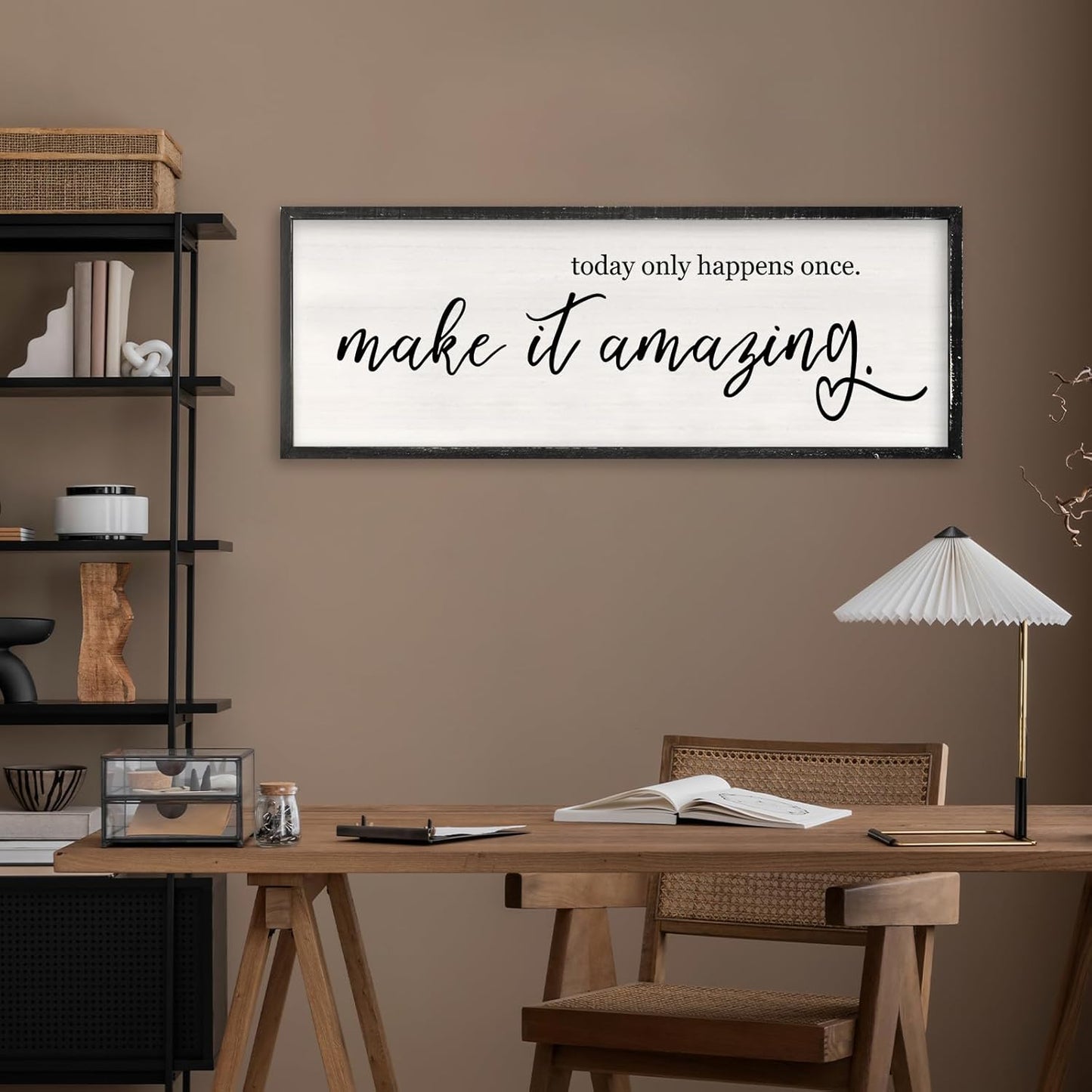 Today Only Happens Once Make It Amazing Wall Art Decor 40x15 Inch Large Inspirational Quote Sign Rustic Living Room Vintage Wood Frame Office Motivational Home Wall Hanging (Black)