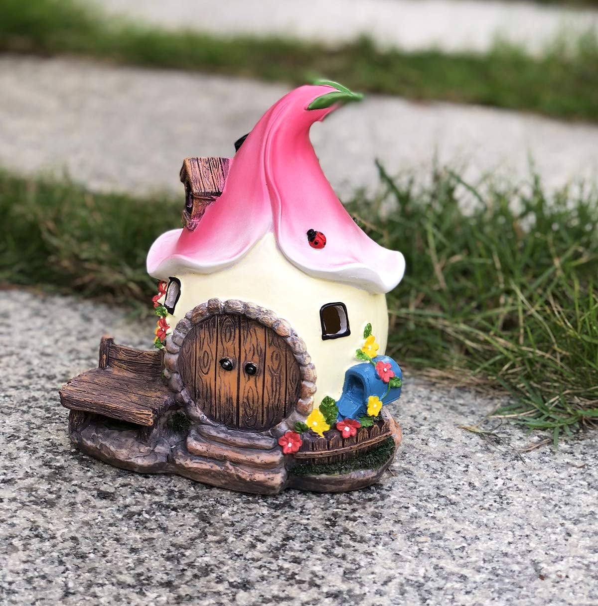 Solar Fairy Cute Garden House, Outdoor Gnome House Figurine with Solar Lights, Little Garden Cottage Figurines Multicolor