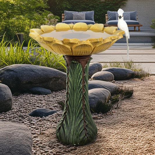 Garden Birdbath Sunflower Shaped, 24.4" H * 20" Φ Freestanding Concrete Bird Bath for Outside Patio Yard Decor