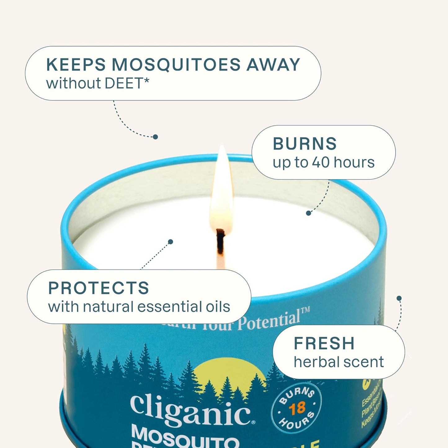 Cliganic Natural Mosquito Repellent Candle (Pack of 4) | Citronella, DEET Free, Essential Oil Infused for Outdoor, Camping | Burns 18 Hours