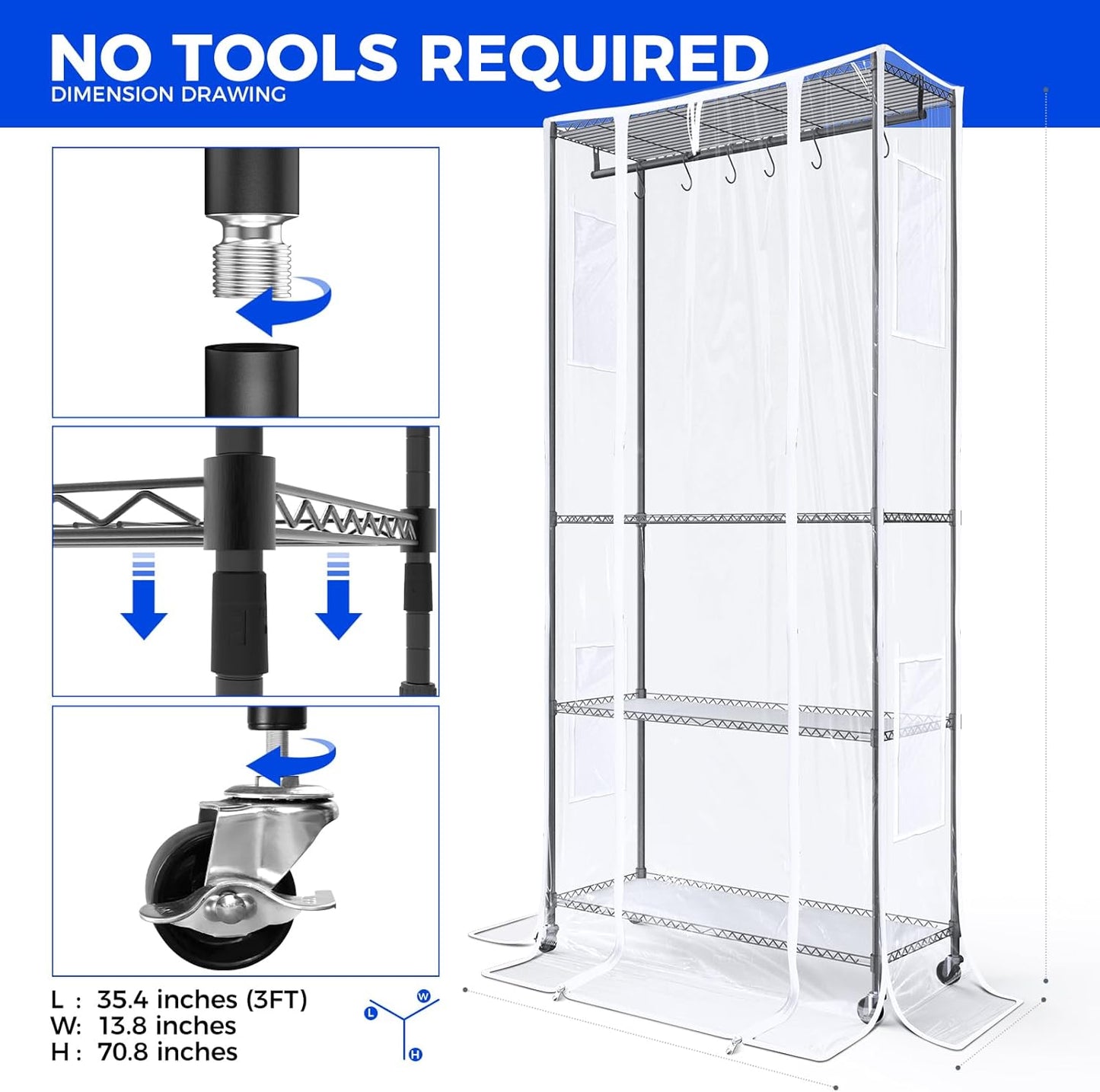 Barrina CX3Z Indoor Greenhouse with Grow Light, 4-Tier Metal Plant Stand with Zippered EVA Cover and Wheels, LED Full Spectrum 3FT 36W(per Light) Plant Growing Lamp with Timer, 35.4"x13.8"x70.9"