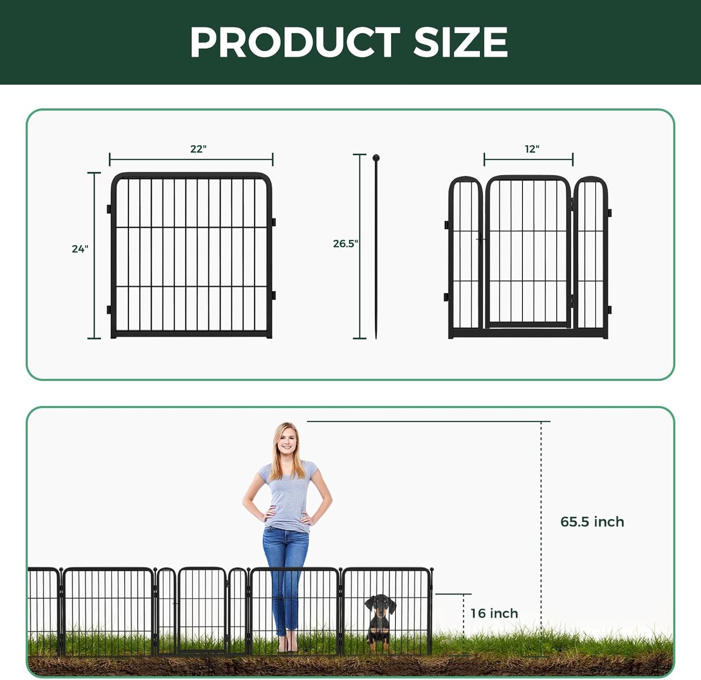 FXW Garden Fence Outdoor for The Yard – 24in(H) x 91.3ft(L) Heavy Duty Metal Animal Barrier for Dog and Rabbit, Decorative Dog Fence, 48 Panels, Black