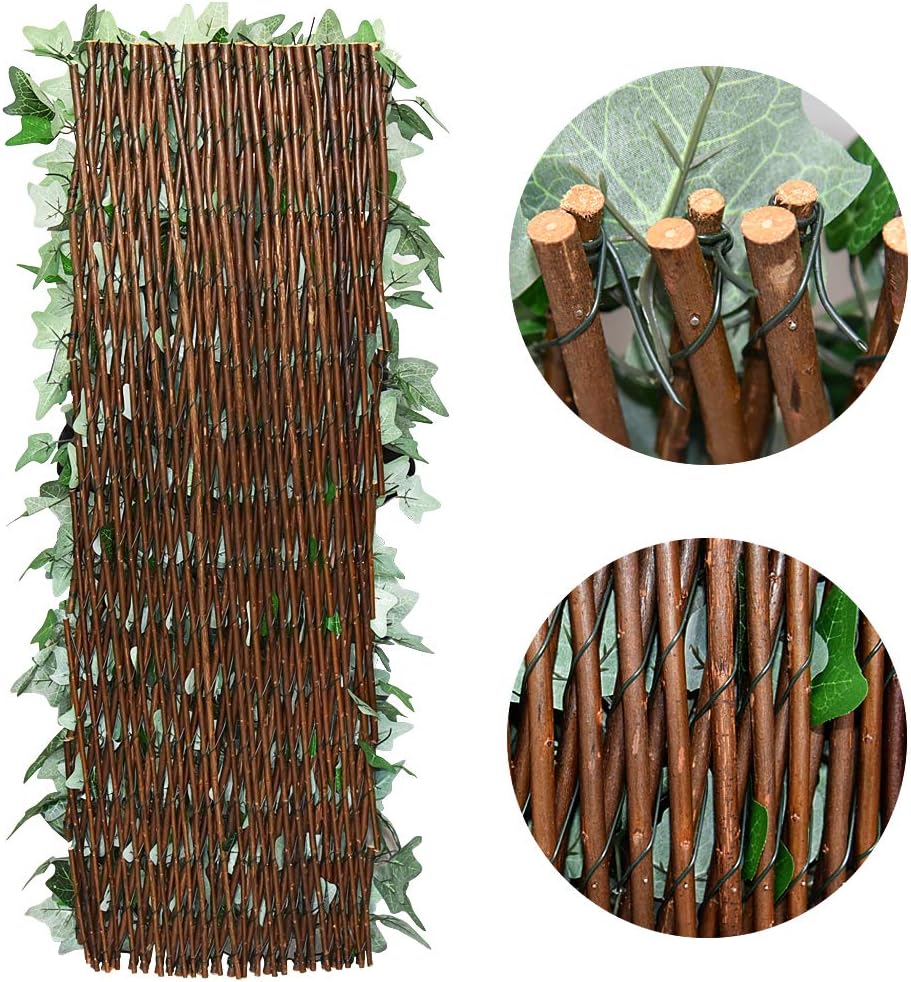 Expandable Faux Ivy Fence,Artificial Privacy Screen Decor for Outdoor Wall, Balcony and Patio, Single Sided Leaves (1, Green-Ivy)