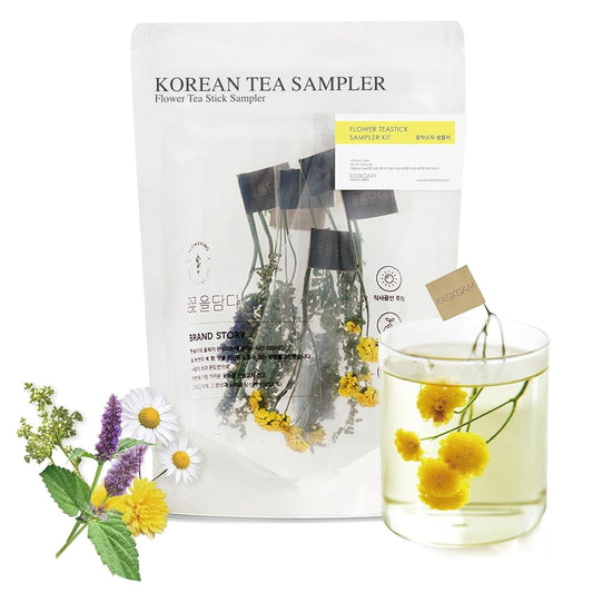 KKOKDAM Blooming Flower Tea Stick Sampler – Loose Leaf Tea Sampler, Fancy Variety Pack, Gift Set from South Korea - Perfect as Unique Gifts for Women - 8 Count