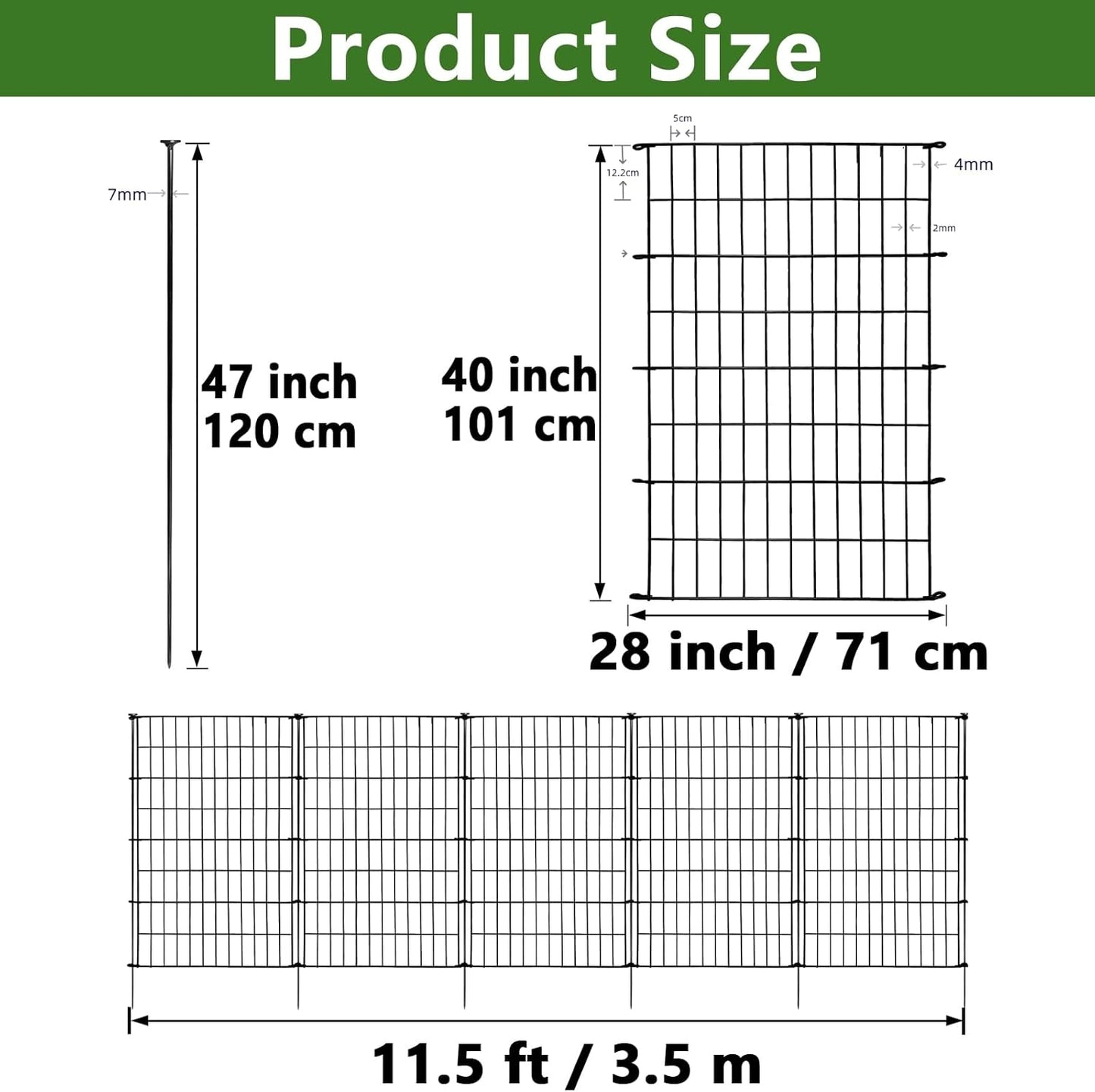 ARIFARO Decorative Garden Fence 5 Panels 40in (H) x 11.5ft (L) No dig Animal Barrier Fencing,Pet Fence Rustproof Metal Wire Panel Border for Dog,Rabbits, and Patio
