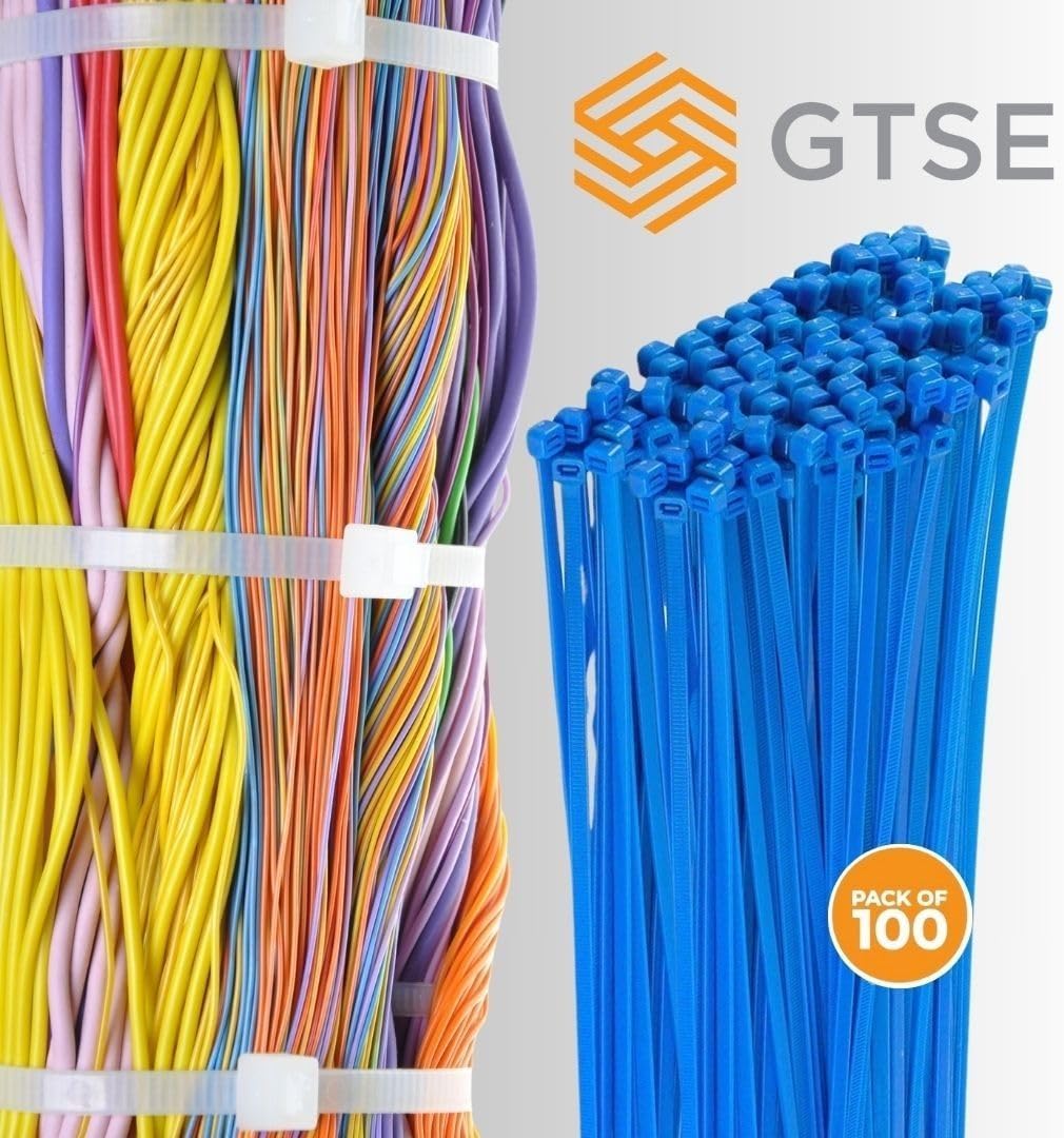 GTSE 6 Inch Blue Zip Ties, 100 Pack, 40lb Strength, UV Resistant Strong Nylon Cable Ties, Self-Locking 6" Tie Wraps