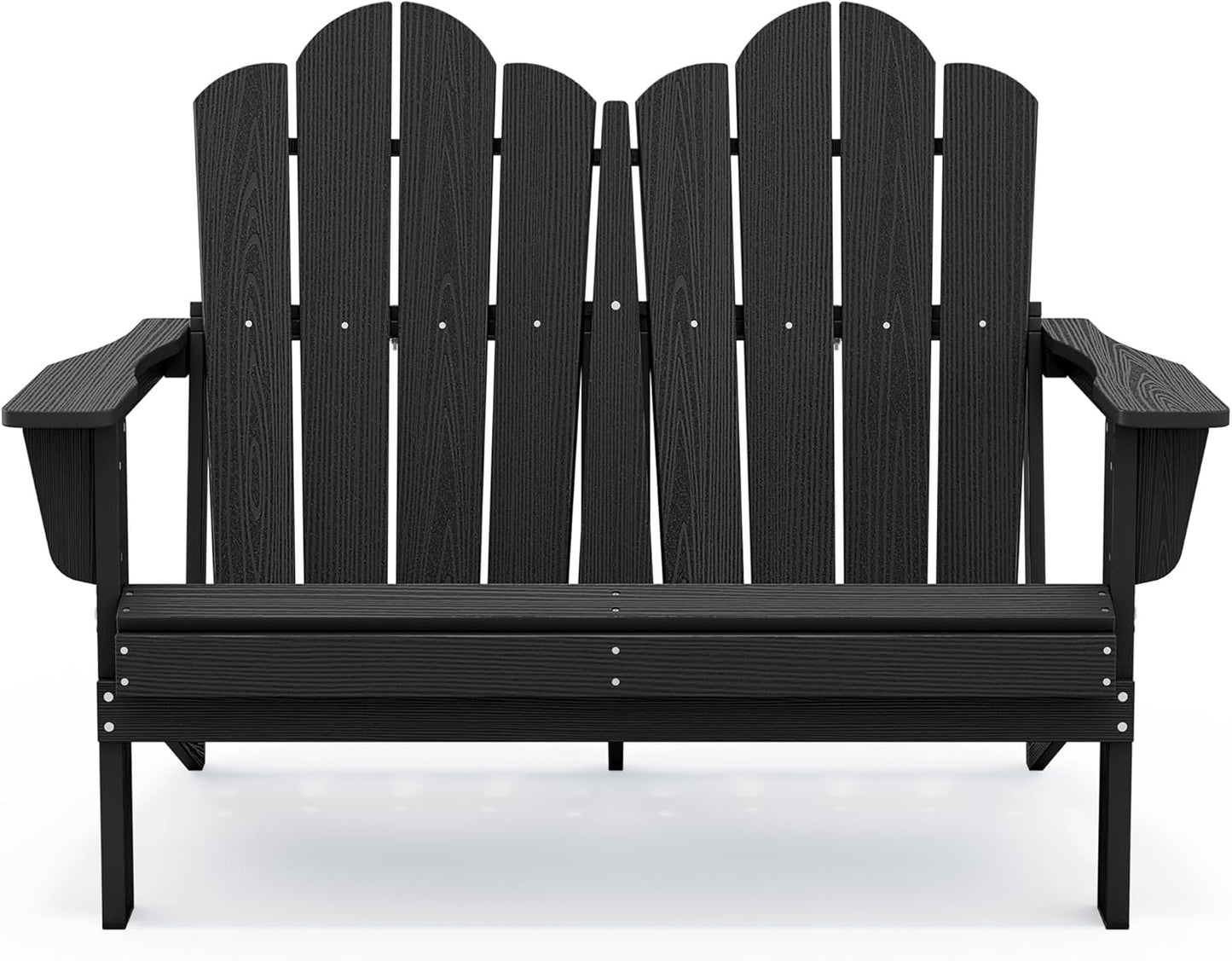 SERWALL 2 Person Adirondack Loveseat, HDPE All-Weather Folding Adirondack Bench Chair, Outdoor Adirondack Chair Set of 4, Black