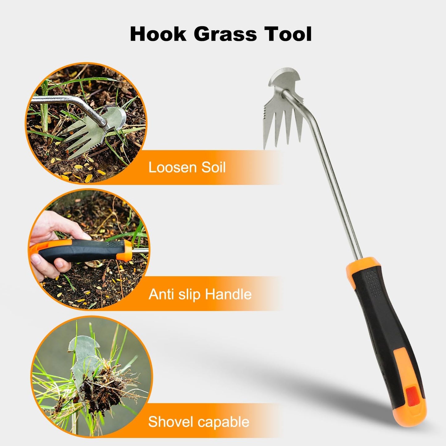Weed Puller Tool Hand Weeder for Lawn Garden Cracks Stainless Steel Weed Remover with Ergonomic Beechwood Handle Manual Weeder