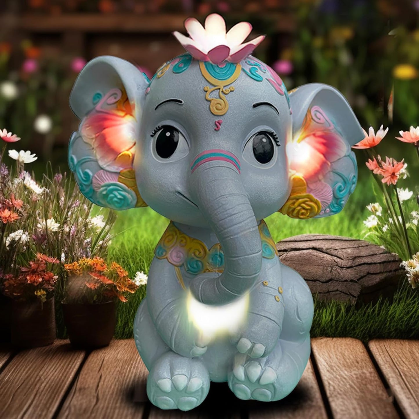 Solar Garden Outdoor Statue Elephant with 4 LED Lights,Lawn Decor Statue for Patio, Balcony,Yard Ornament,Ideal Gift for Christmas,Women,Mom,Grandma,Birthday or Unique Housewarming