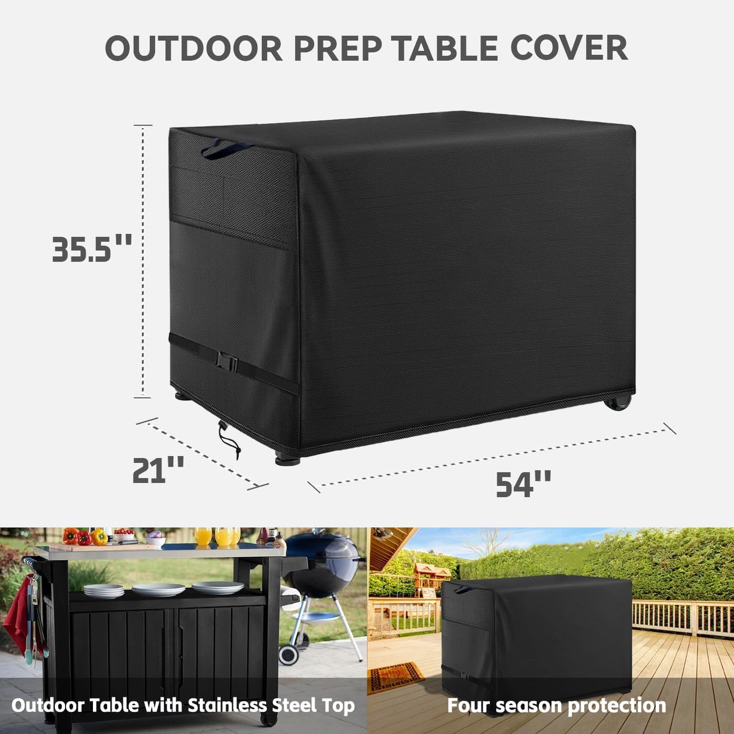 Outdoor Prep Table Cover- Heavy Duty Waterproof Cover for Outdoor Stainless Steel Table,Compatible with 54 inch Outdoor Utility Cart and Storage Cabinet Black