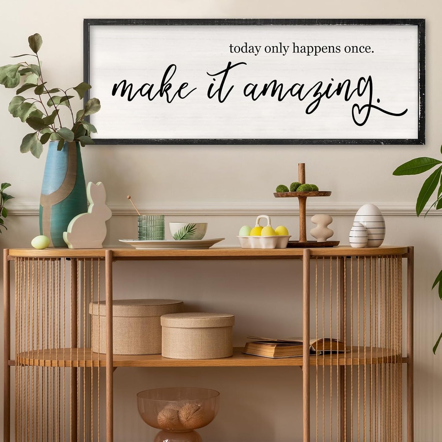 Today Only Happens Once Make It Amazing Wall Art Decor 40x15 Inch Large Inspirational Quote Sign Rustic Living Room Vintage Wood Frame Office Motivational Home Wall Hanging (Black)