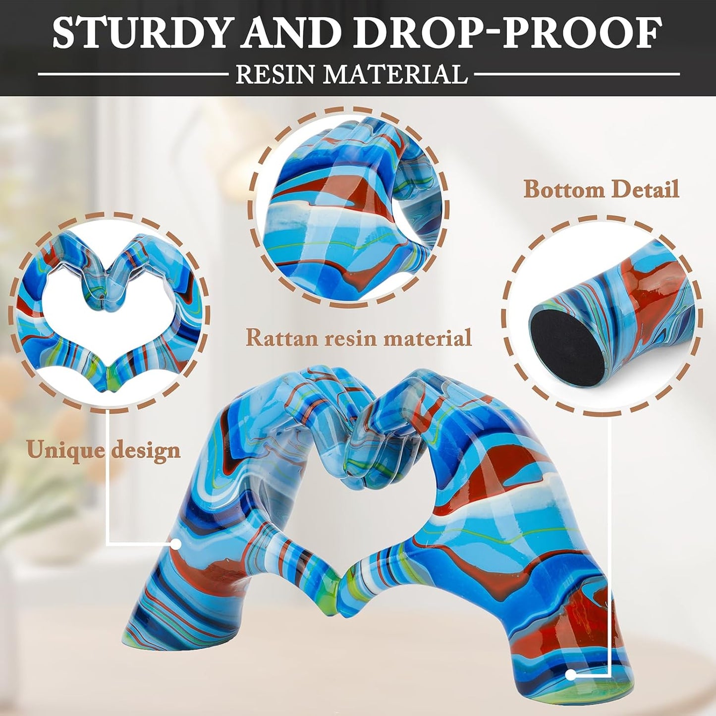 Fluid Blue Decor for Living Room Bedroom Bookshelf Coffe Table, Personalized Finger Home Accents, Modern Art Aesthetic Statues, Resin Sculpture for Reading Decor