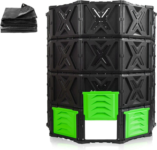 SQUEEZE master XXL Large Compost Bin Outdoor- 720L /190 Gallon-Easy Assembly-No Screws-Sturdy& Durable-Green Door