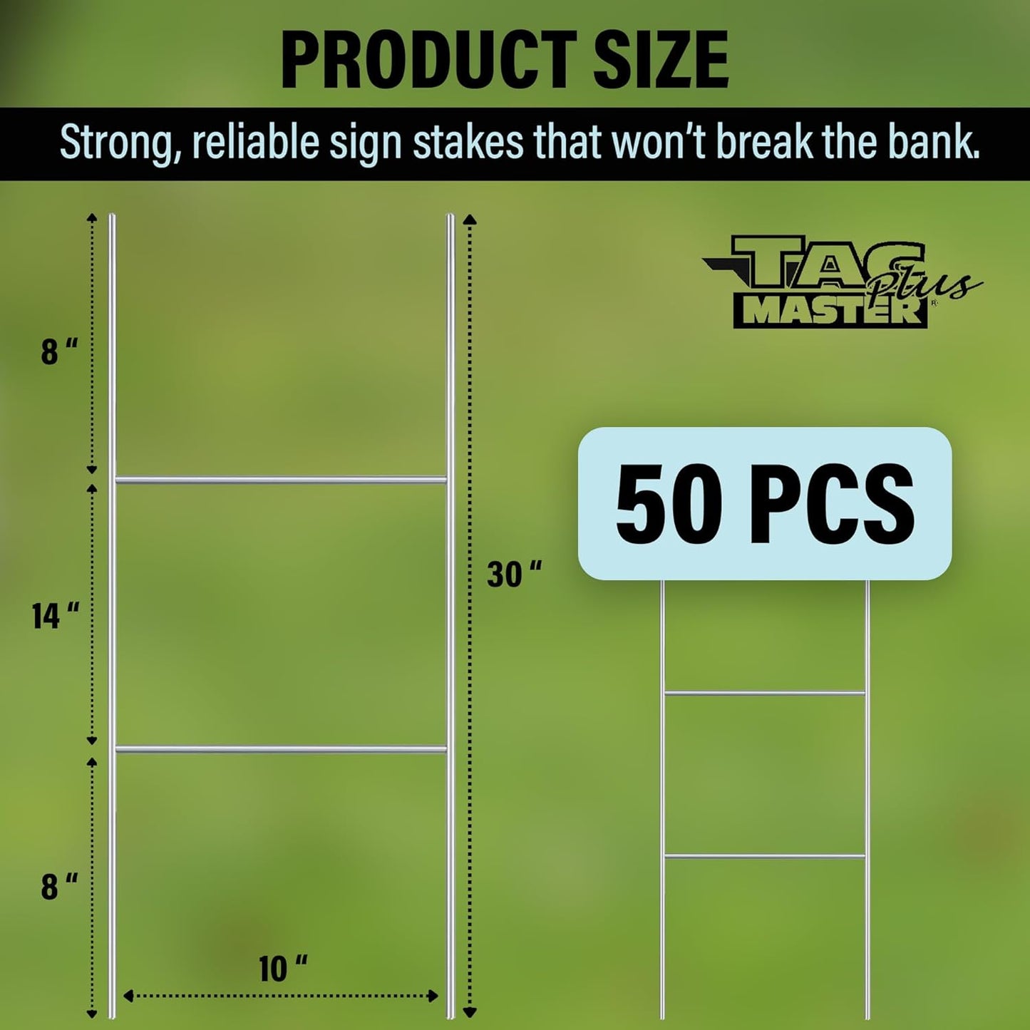 Tacmaster Wire Metal Yard and Sign H Stakes – Durable Blank Lawn Sign Posts for 4mm Corrugated Panels, Real Estate Signs, Waterproof and Wind Resistant, Ideal for Outdoor Use, 30"x10" – 50 Pack