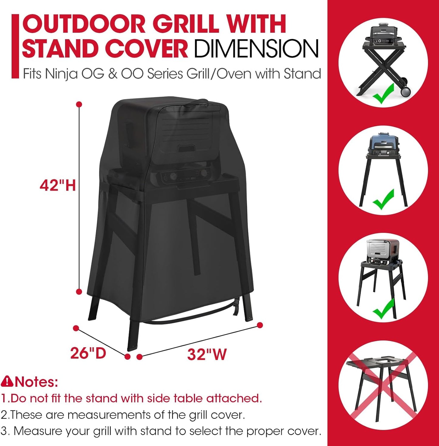 Unicook Grill Cover Compatible with Ninja Woodfire Grill OG700 OG800 OG900 OO100 Series on Outdoor Collapsible Stand or Adjustable Stand,Heavy Duty Waterproof BBQ Cover for Outdoor
