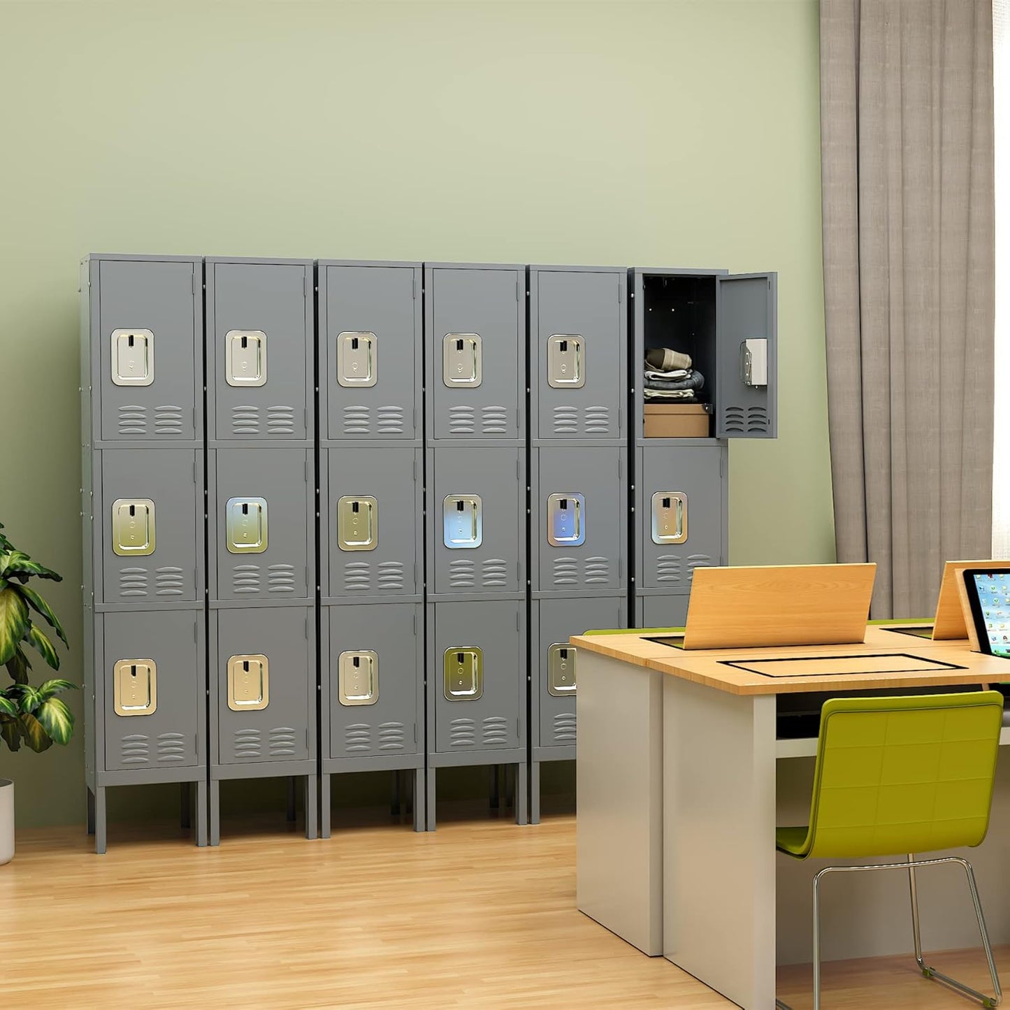 Yizosh Metal Lockers for Employees with Lock, Employees Locker Storage Cabinet with 3 Doors, Tall Steel Storage Locker for Gym, School, Office