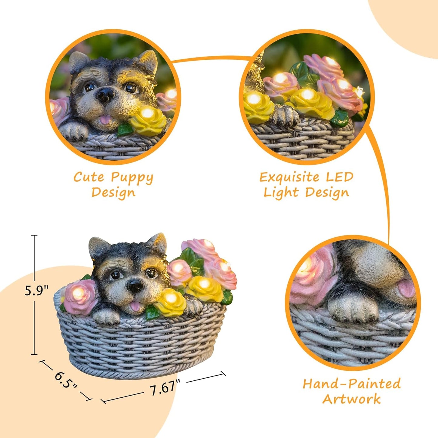 HOMEIMPRO Solar Garden Decor Dog Garden Gifts for Women, Yorkie Puppy Lovers Gifts Mothers Day Birthday for Mom Grandma,Outdoor Statues Solar Lights, 8LED Lights Balcony Yard Decor, Patio