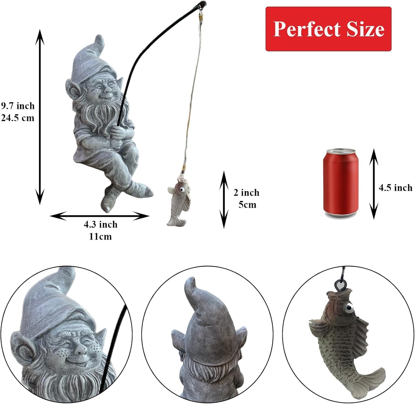 Fishing Gnomes Decoration for Yard Outdoor Garden Decor 9.7 Inch Tall Gnome Statue for Koi Pond, Waterfalls or Poolside Ornaments, Fisher Guy Outdoor Statues, Gift for Mom & Women