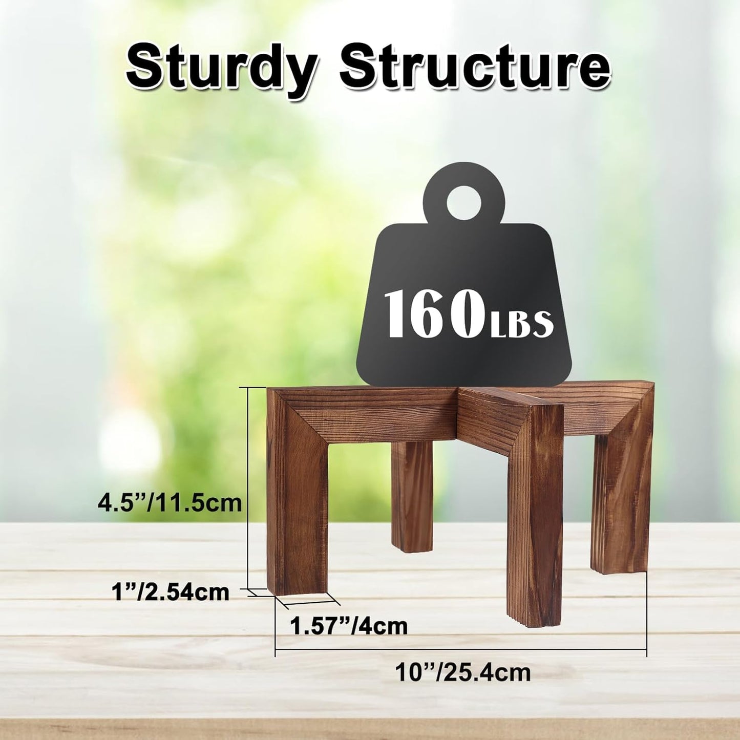 Plant Stand, Indoor/Outdoor Wood Plant Holder, Single Flower Pot Stand, Sturdy Planter Stand