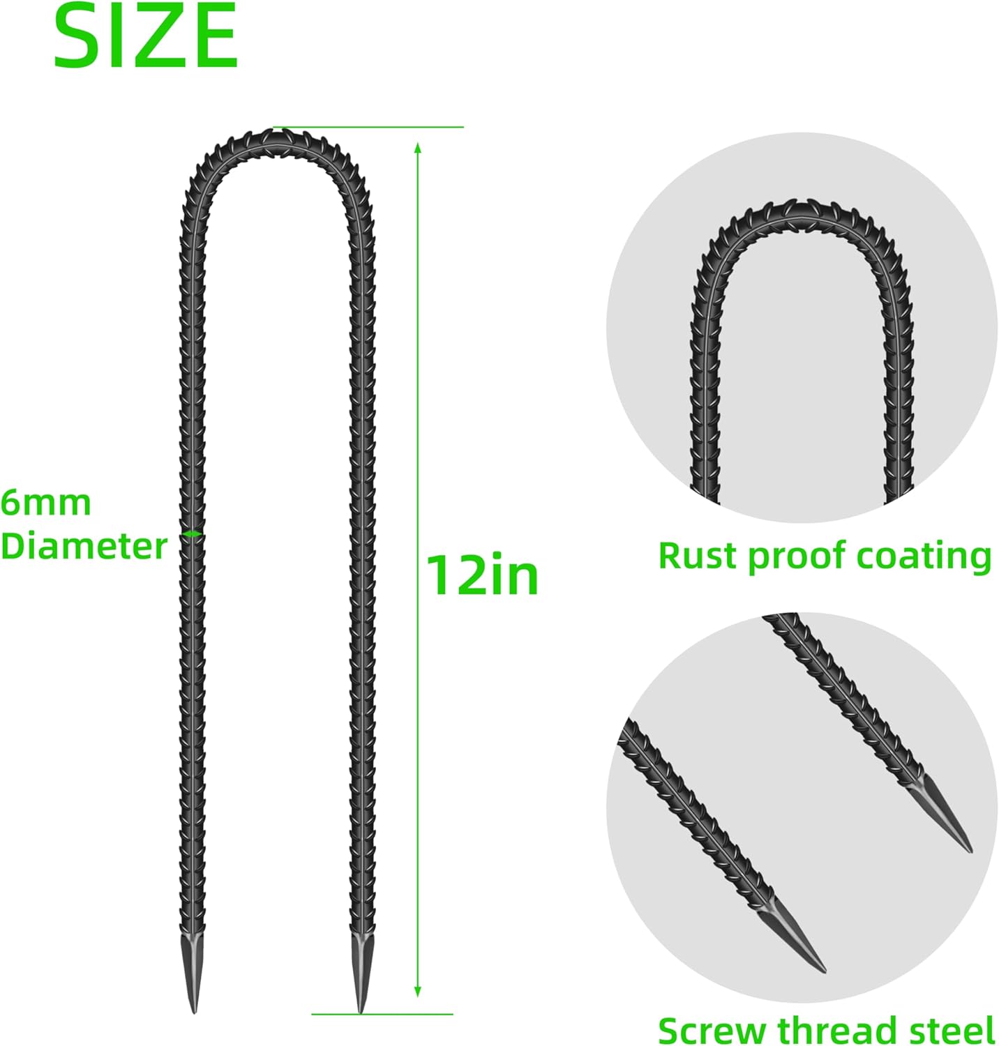 11 Pieces 12-Inch Garden Ground Stakes Galvanized Steel U Shape Hook Rebar Stake - Heavy Duty Ground Anchors for Tents, Position Kits,Fences, and Trampolines