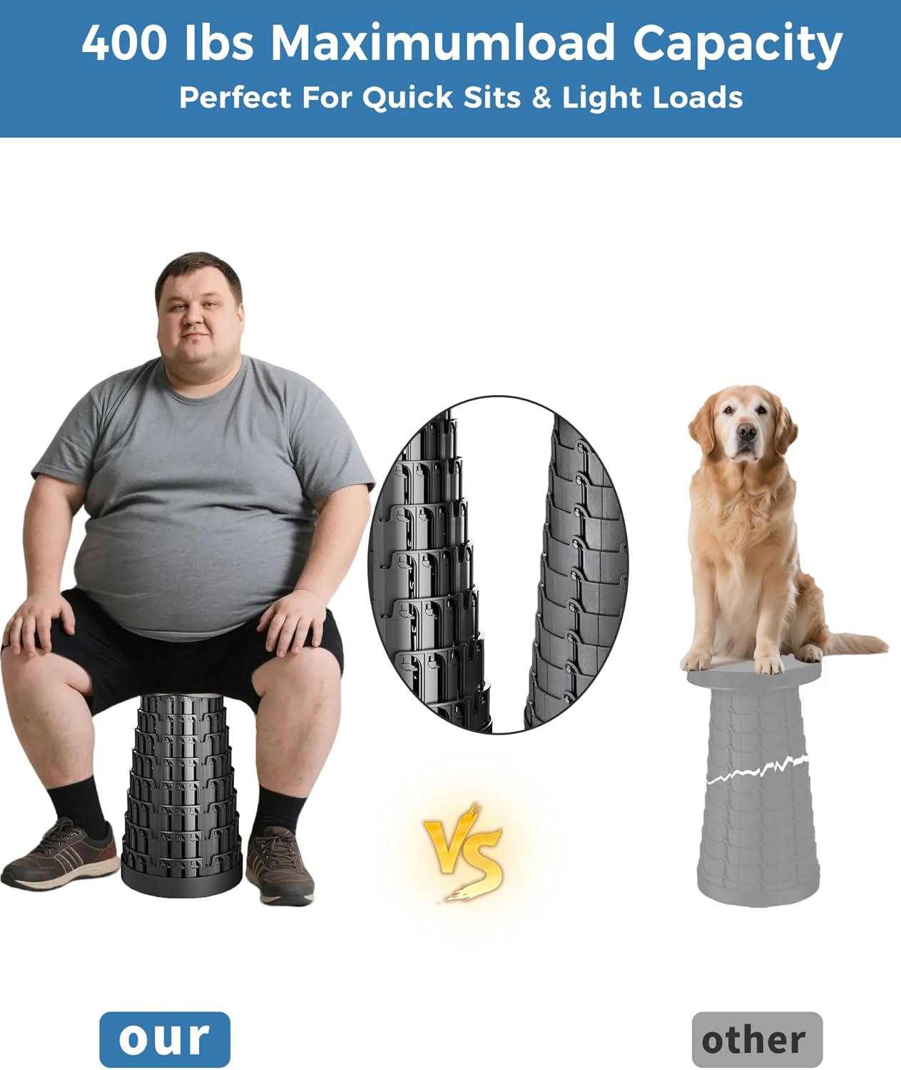 Upgraded Collapsible Stool with Removable Cushion & Waterproof Carry Bag - Portable Folding Stool for Adults, Camping, Fishing, Hiking - Lightweight Yet Sturdy Max 400lbs