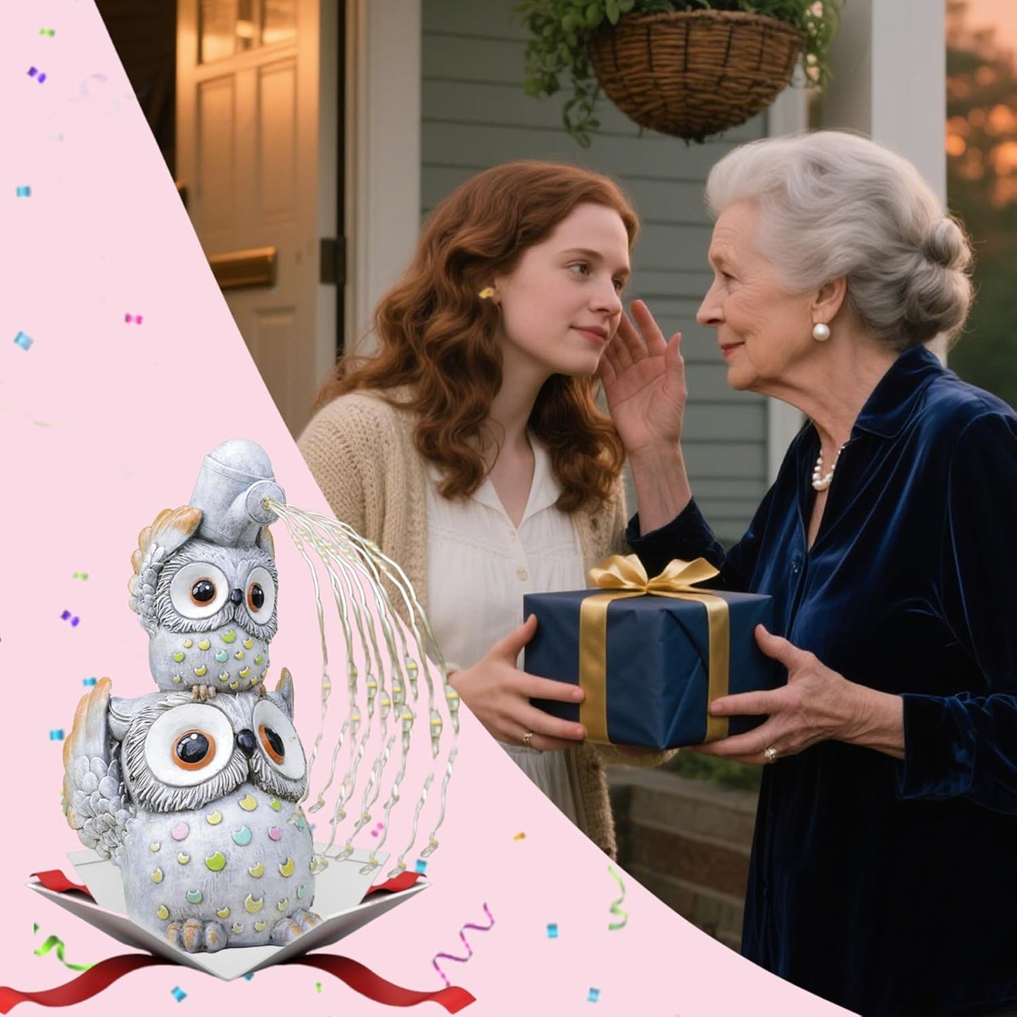 Solar Garden Statues Outdoor Decor, Watering Owl Statue Garden Decor, Resin Yard Decorations Outdoor for Patio, Porch, Balcony, Lawn Ornaments, House Warming Birthday Gifts for Mom Women Grandma