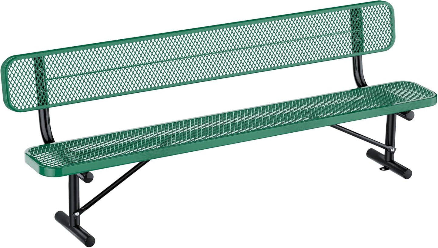 8Ft Outdoor Bench with Back Portable Frame, Outdoor Steel Park Bench with Backrest, Expanded Metal Mesh Bench for Outside, Lawn, Backyard, Park, Deck, Garden, Patio, Porch, Green