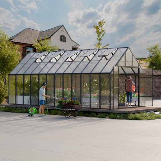 10'x10'x24' Snap-Together Greenhouse - Easy 3-Way Connectors, Heavy-Duty Aluminum Frame, Wind/Snow Resistant for Gardening/Urban Farming, Includes Sliding Door & Ventilation Windows