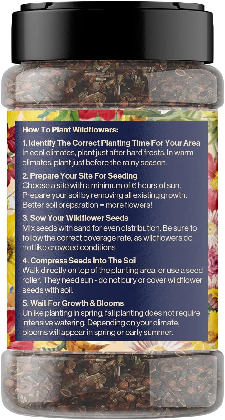 Wildflower Seed s – Perennial Flower Seeds Mix to Plant Anywhere, by Geva Grow | 12-Type Beautiful Perennial Wildflower Seeds Bulk 90,000+ Seeds, 2 Ounce, No Messy Packets